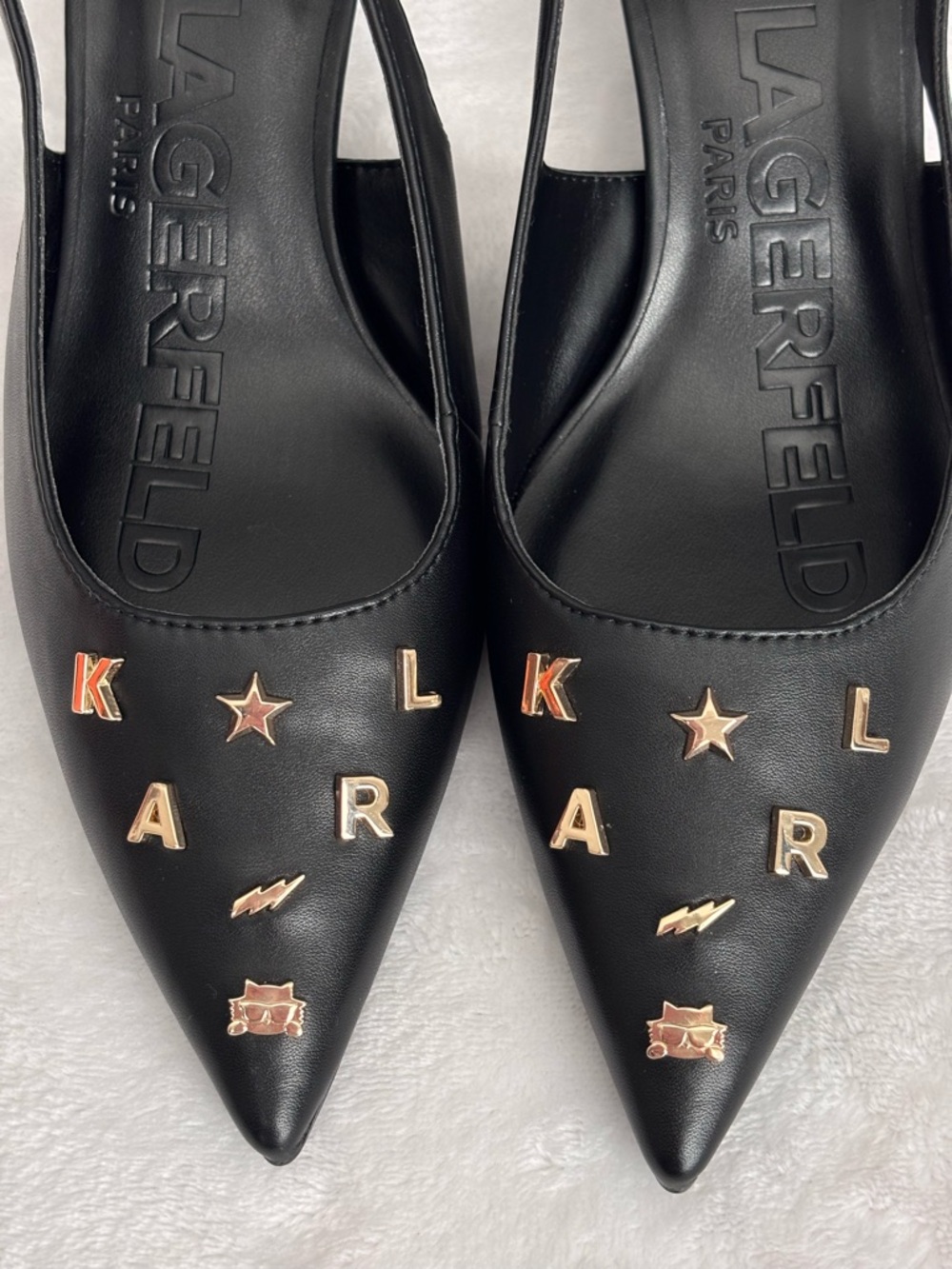 KARL LAGERFELD Sunday Black Faux Leather Slingback Kitten Heel Pump--NWOB--7.5 - Picture 6 of 15